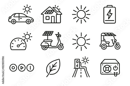 Rickshaw solar vehicle vector symbol charging control sun icon indicator roof icons