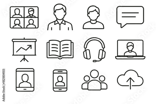 Classroom online smartphone teacher avatar bubble icon presentation open call icons vector