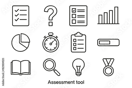 Pie chart progress stopwatch book clipboard assessment icons sheet tools mark icon