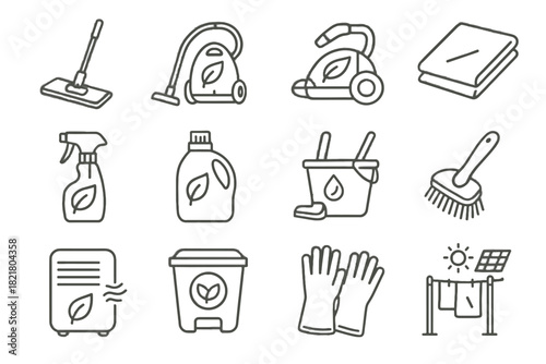 Mop dryer icon cleaning microfiber detergent vector gloves compost reusable eco