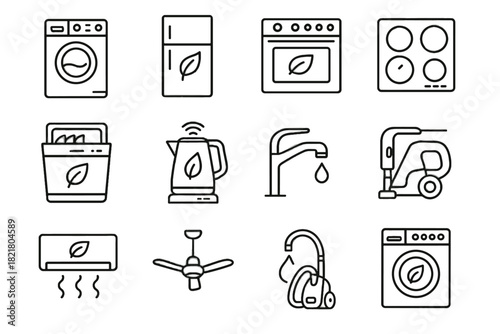 Eco faucet icon appliance efficient dryer vector air smart oven icons washing