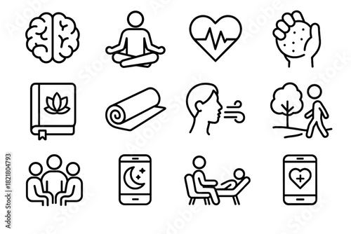Health icons therapy icon pose support relief resilience mental mat vector ball