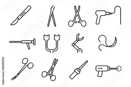 Icon device thread surgical laser retractors vector camera instruments gripper scalpel icons