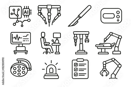 Alarm positioning robotics ai icons vector surgical lamp module tool scalpel icon