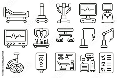 Surgical robot robotic equipment hospital control vector icon tray layout patient