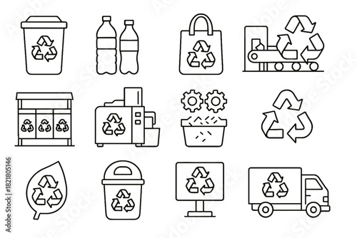 Eco icon shredding vector truck display bags station transport tools friendly recycling