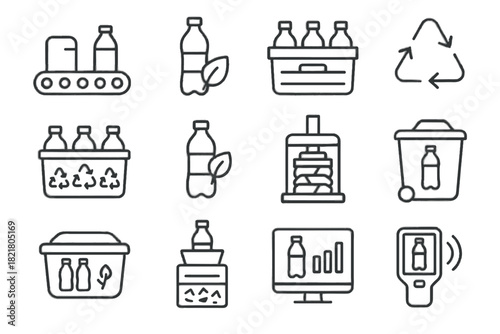 Bin icons reusable bins icon plastic crate vector sorting waste arrows compacting