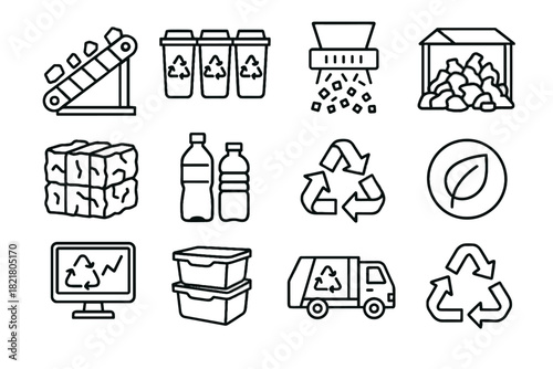 Plastic bottles area reusable icons recycling collection icon vector screen conveyor