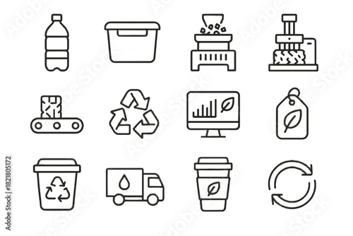 Icon vector symbol workflow icons transport monitoring reusable screen recycling bottle plastic