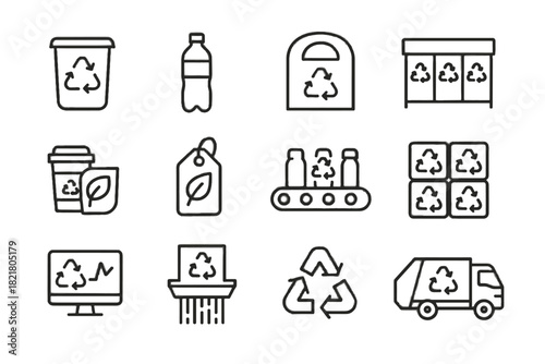 Conveyor recycling community icon containers vector bottle monitoring point compacted bin plastic