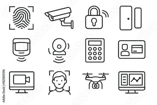 Icon smart door camera motion security monitor vector facial drone icons