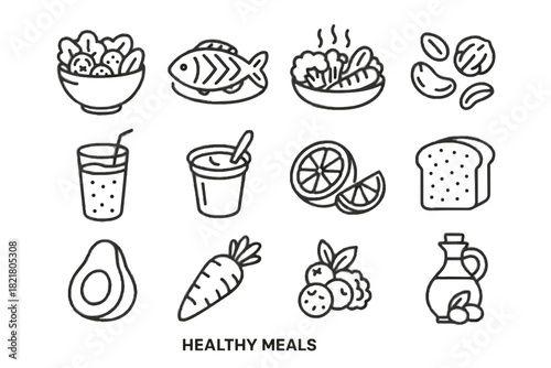 Fish smoothie vector olive nuts icons grilled whole oil healthy icon meal