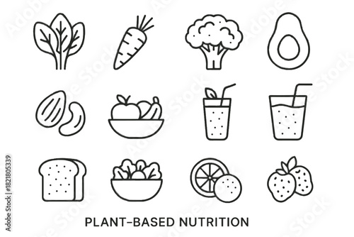 Plant vector based citrus glass fruit yogurt broccoli icon greens avocado bread