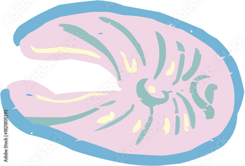 A vibrant, stylized vector illustration of a fresh salmon steak or fillet slice. Represents healthy eating, high-protein food, sushi ingredients, and gourmet cooking. Ideal for diet plans or menu desi