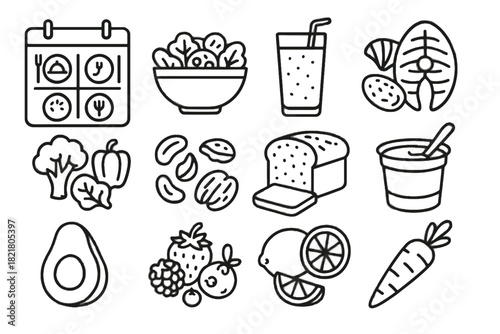 Cup planning citrus avocado icon berries whole fruit meal vector icons nuts