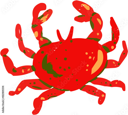 A stylized, bright orange crab vector illustration. This graphic is ideal for children's books, ocean-themed party decorations, seafood boil graphics, or educational materials about marine life.