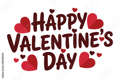 Happy Valentines Day greeting with cute hearts on a white background