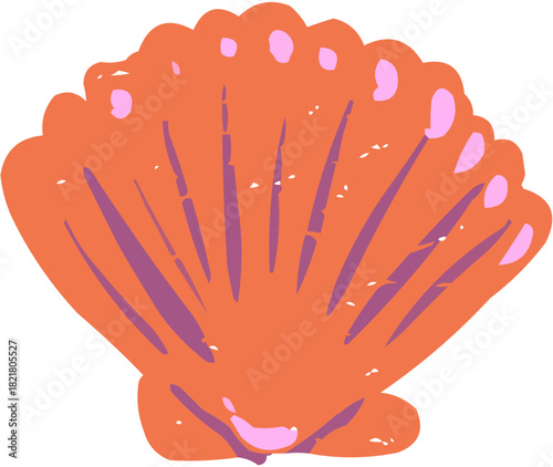 An elegant, stylized vector illustration of a scallop (Coquille Saint-Jacques) shell. This widely recognized symbol of high-end French and international cuisine is perfect for luxury food branding and