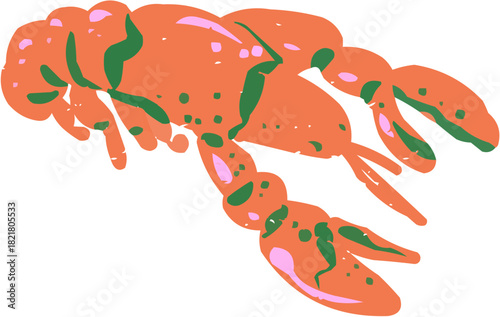 A vivid, stylized vector illustration of a red lobster with detailed claws and antennae. Perfect icon for high-end restaurant menus, fish markets, or seafood festival promotions. Isolated element.