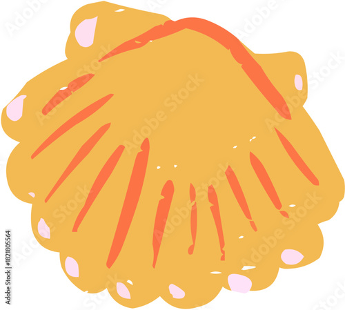 An elegant, stylized vector illustration of a scallop (Coquille Saint-Jacques) shell. This widely recognized symbol of high-end French and international cuisine is perfect for luxury food branding and