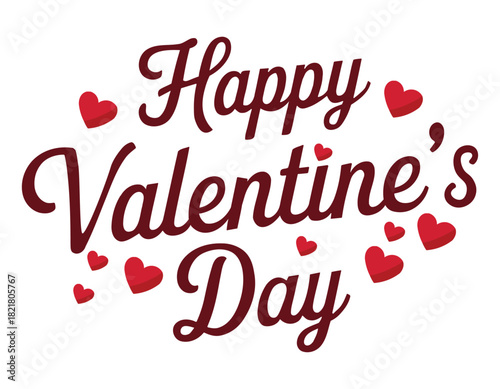 Happy Valentines Day typography with red hearts on white background