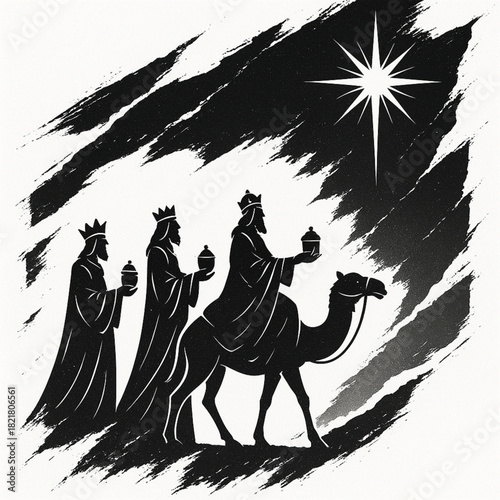 Three Wise Men manger torn vector Bethlehem star white background refined illustration