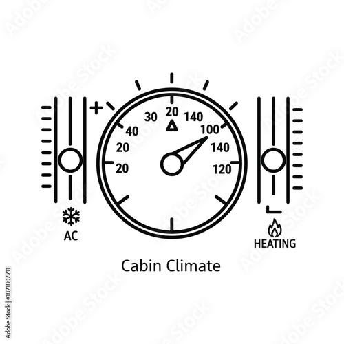 Line icon of cabin climate control gauge with ac and heating