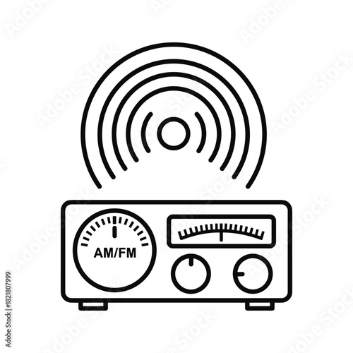 Line icon of a radio receiver broadcasting signal isolated on