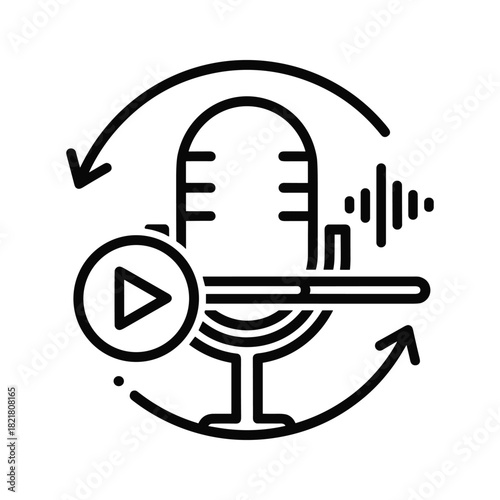 Podcast recording and playback icon with sound wave and arrows