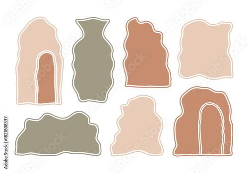 Abstract shapes and vase in earthy tones with textured edges