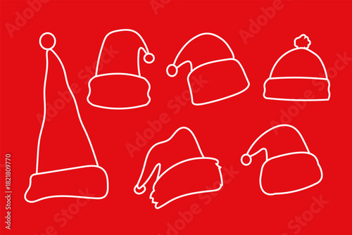 set of cartoon vector christmas icons with red background