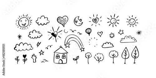 Whimsical Doodle Icons of Nature and Weather cloud