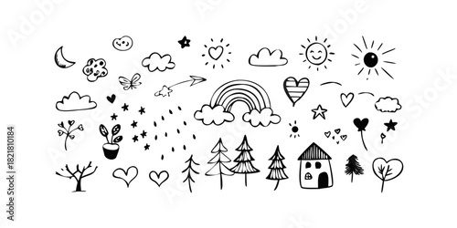 Whimsical Doodle Icons with Transparent Background