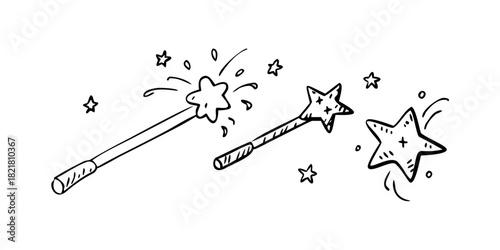 Whimsical hand drawn magic wands and stardust fantasy