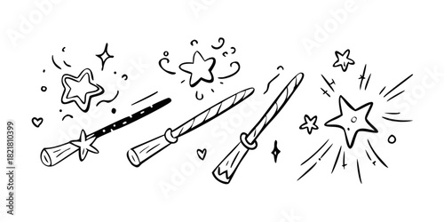 Whimsical Hand Drawn Magic Wands and Stardust sparkle 3