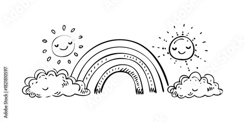 Whimsical Rainbow and Sun with Clouds weather