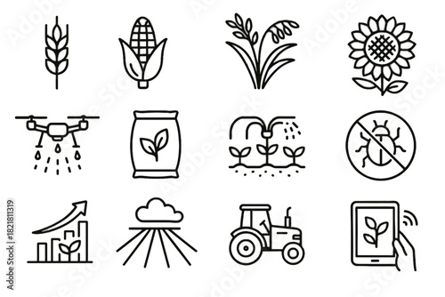Vector icon tablet icons pest field stalk rice tractor irrigation crop management