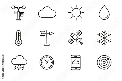 Snowflake vector vane wind storm weather thermometer mobile droplet icon grid