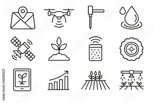 Irrigation precision wheel icons water tablet icon satellite vector tractor map agriculture