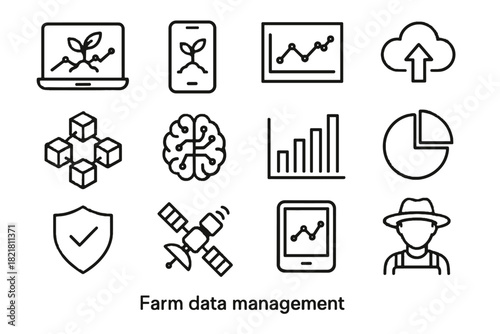 Bar smartphone farm tech vector chart pie laptop farmer icon cube ai
