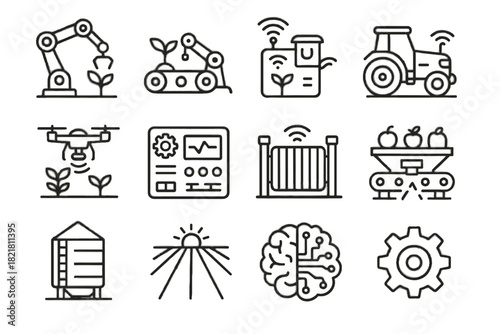 Farm automation gear silo icon belt panel vector gate icons brain storage