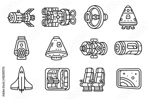 Seating chamber futuristic vector icons system icon cryo drive silhouette engine interior