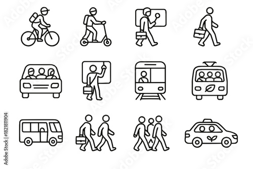 Vector commuting coworker passenger walking metro colleagues train icons icon eco walk