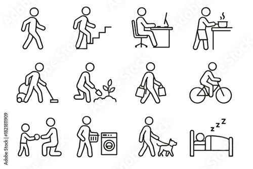 Activity stair daily shopping vector climbing routine pet cleaning icon walking icons
