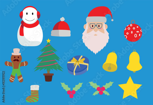 set of christmas vector cartoon icons