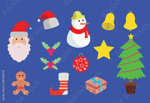 set of christmas vector cartoon icons