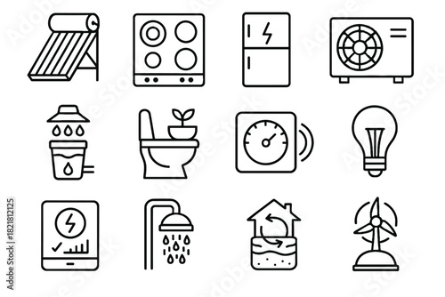 Icon appliances water energy smart toilet solar monitor vector filter eco fridge