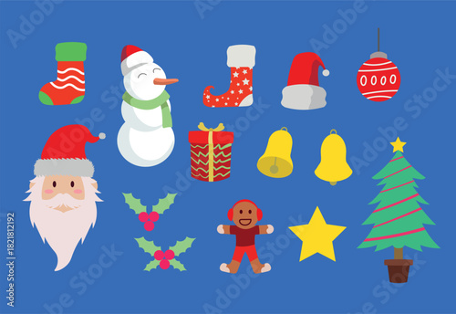 set of christmas vector cartoon icons