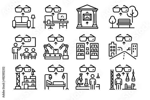 Room vector construction ar desk street outdoor icon classroom environments area retail