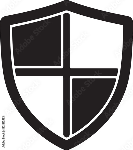Black and White Shield Icon for Cybersecurity, Antivirus Protection, and Digital Safety